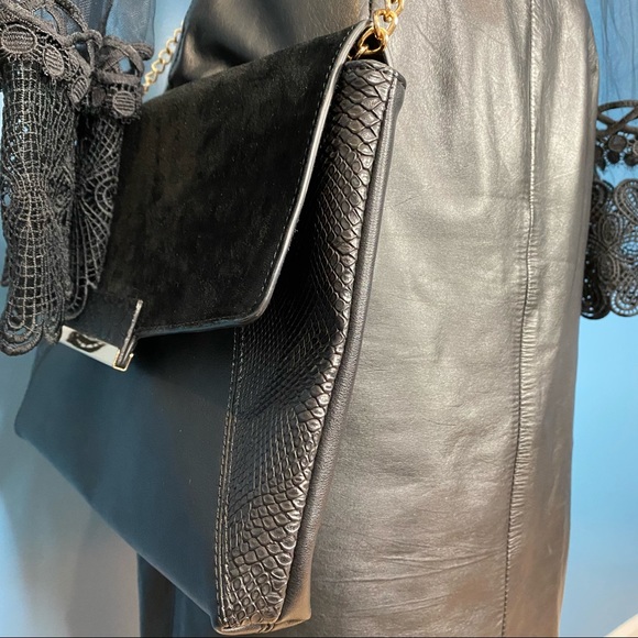 Aldo Black Suede Faux Leather Clutch Crossbody - Picture 6 of 16